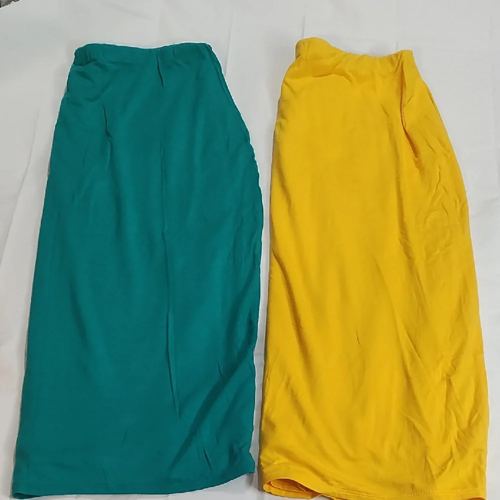 Monroe & Main Green, And Yellow Maxi Pencil Skirt Ruched Casual Bundle Of 2